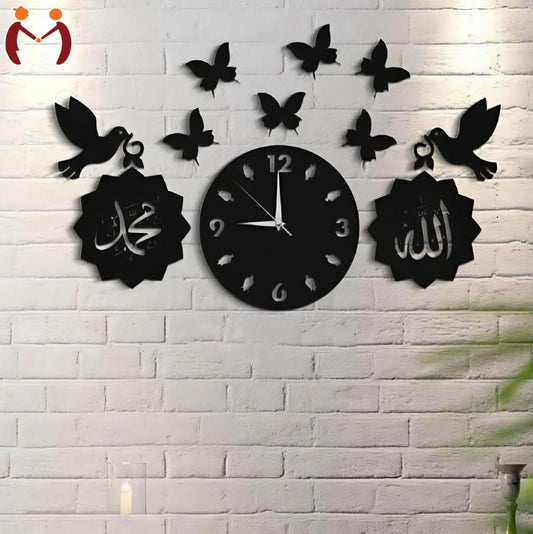 3D Islamic Wooden Wall Clock Black Modern Design
