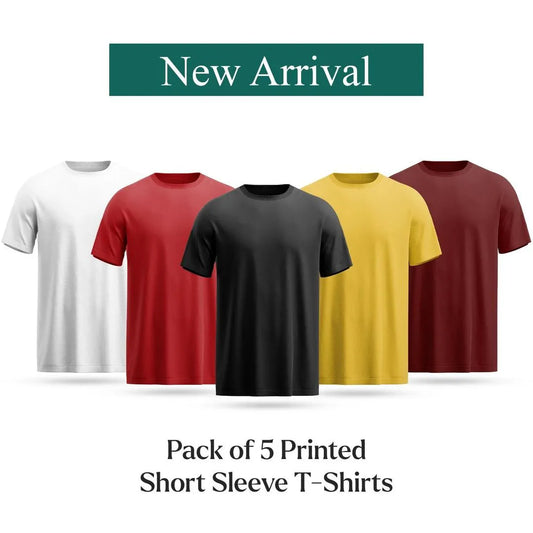 5 Pcs Men's Polyester Plain T-Shirts Multicolor Round Neck