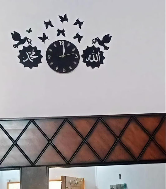 3D Islamic Wooden Wall Clock Black Modern Design