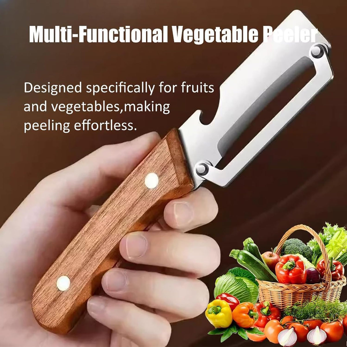 1 PCs Multi-Functional Knife Peelers For Kitchen Stainless Steel Multi-function Kitchen Peeler with Wooden Handle