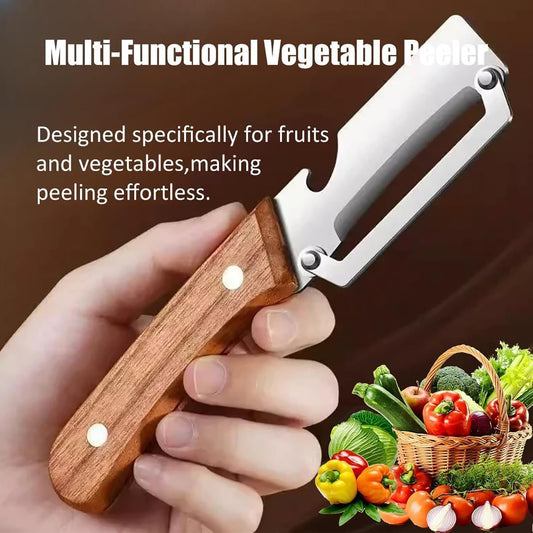 1 PCs Multi-Functional Knife Peelers For Kitchen Stainless Steel Multi-function Kitchen Peeler with Wooden Handle