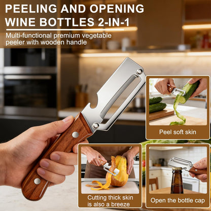 1 PCs Multi-Functional Knife Peelers For Kitchen Stainless Steel Multi-function Kitchen Peeler with Wooden Handle