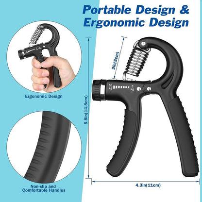Hand Gripper Adjustable Resistance 5kg-60kg ABS Black