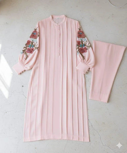 Peach Embroidered Linen 2-Piece Set Small to Large