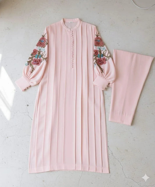 Peach Embroidered Linen 2-Piece Set Small to Large