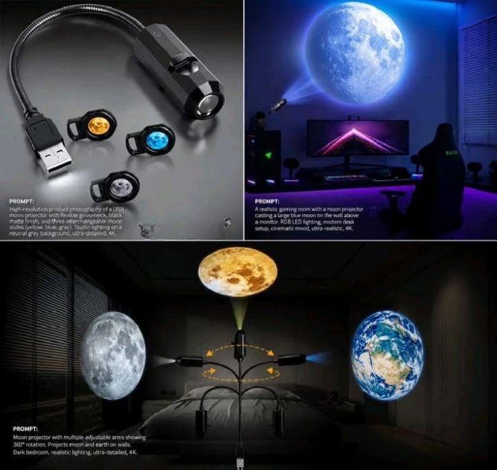 USB Moon & Earth Projector Light with 6 lens & Flexible Gooseneck & Interchangeable Film Slides
