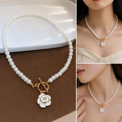 White Pearl Flower Necklace for Women