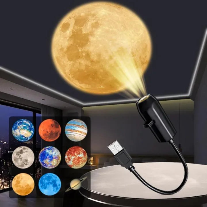 USB Moon & Earth Projector Light with 6 lens & Flexible Gooseneck & Interchangeable Film Slides