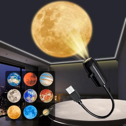 USB Moon & Earth Projector Light with 6 lens & Flexible Gooseneck & Interchangeable Film Slides